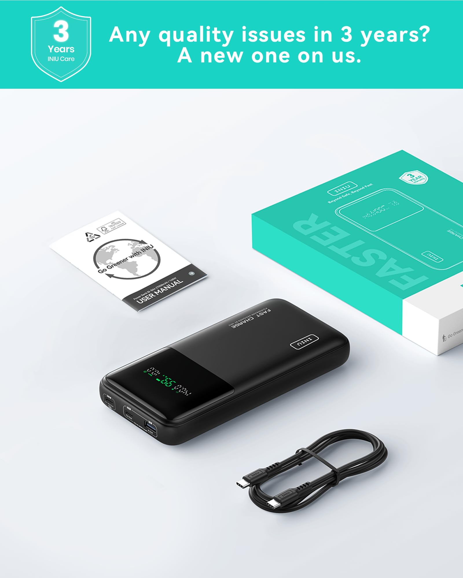 INIU 140W Laptop Power Bank, Flight-Safe 27000mAh High Capacity Portable Charger with USB C Cable, Digital Display Phone Charger, 3 Ports Travel External Battery Pack for MacBook iPad Steam Deck etc 🍁 All In One Marketplace Canada