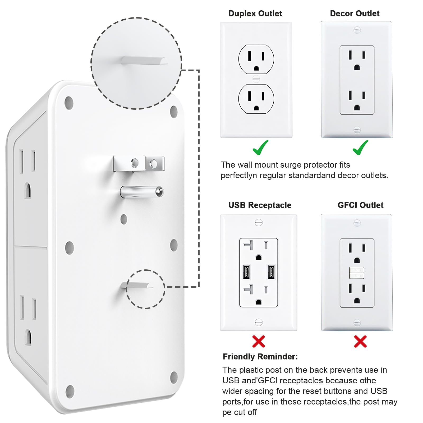 JcBlaon Outlet Extender Surge Protector - 6 Outlet Splitter with 4 USB Ports (2 USB C), Multiple Plug Expander Wall Charger, 3 Sided Multi Plug Wall Adapter Power Strip for Home Office Kitchen Travel 🍁 All In One Marketplace Canada