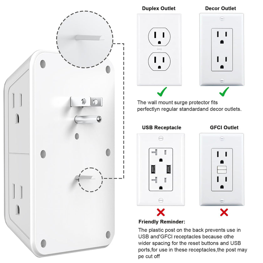 JcBlaon Outlet Extender Surge Protector - 6 Outlet Splitter with 4 USB Ports (2 USB C), Multiple Plug Expander Wall Charger, 3 Sided Multi Plug Wall Adapter Power Strip for Home Office Kitchen Travel 🍁 All In One Marketplace Canada