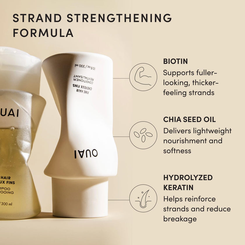 OUAI Fine Shampoo and Conditioner Set - Sulfate Free Shampoo and Conditioner for Women & Men - Made with Keratin, Marshmallow Root, Shea Butter & Avocado Oil - Free of Parabens & Phthalates (10 Fl Oz) 🍁 All In One Marketplace Canada