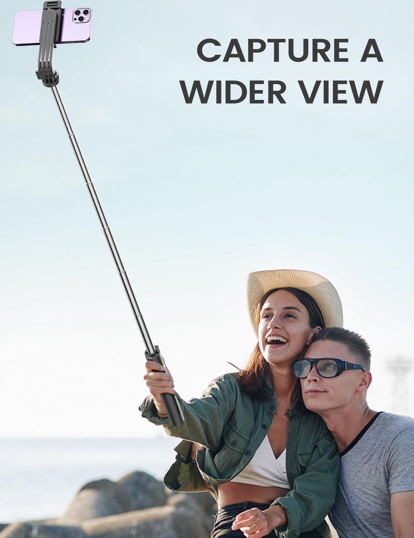 ANXRE Selfie Stick Tripod with Fill Light and Stable Base, Extendable Phone Tripod with Detachable Wireless Remote, 50