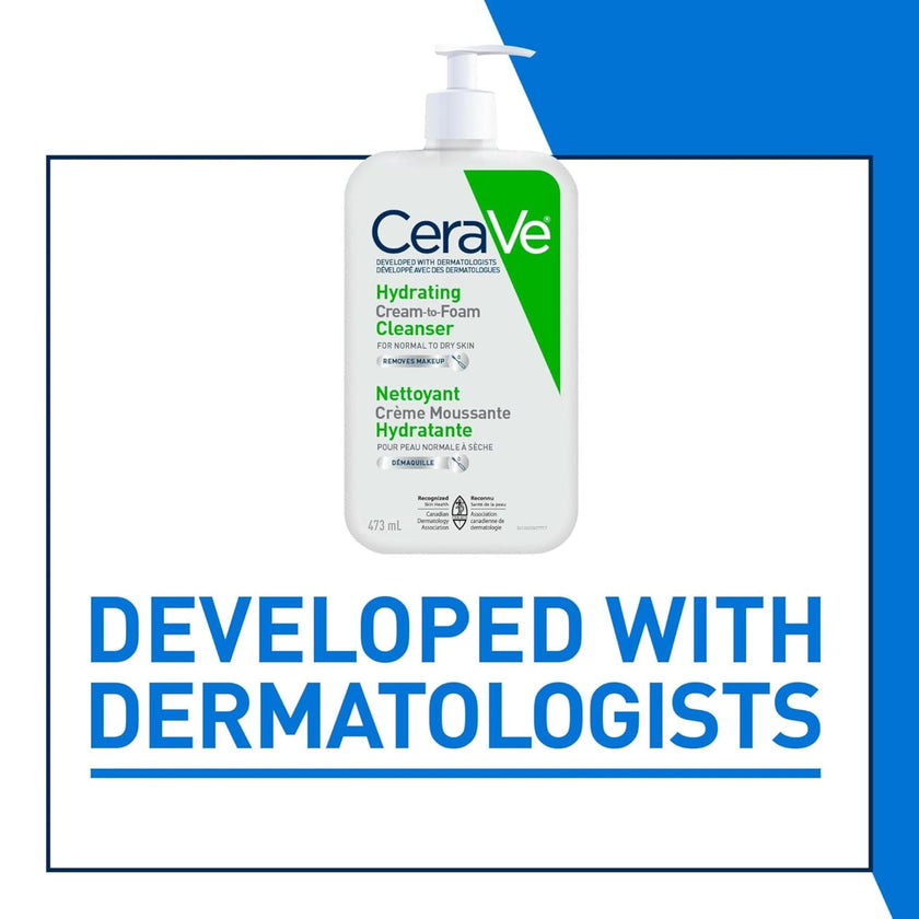 CeraVe Hydrating Cream-to-Foam Face Wash for Normal to Dry Skin, Face Cleanser with Hyaluronic Acid, Amino Acids & Ceramides, Gently Cleanses Skin, Fragrance-Free, Recommended by Dermatologists, 473mL 🍁 All In One Marketplace Canada