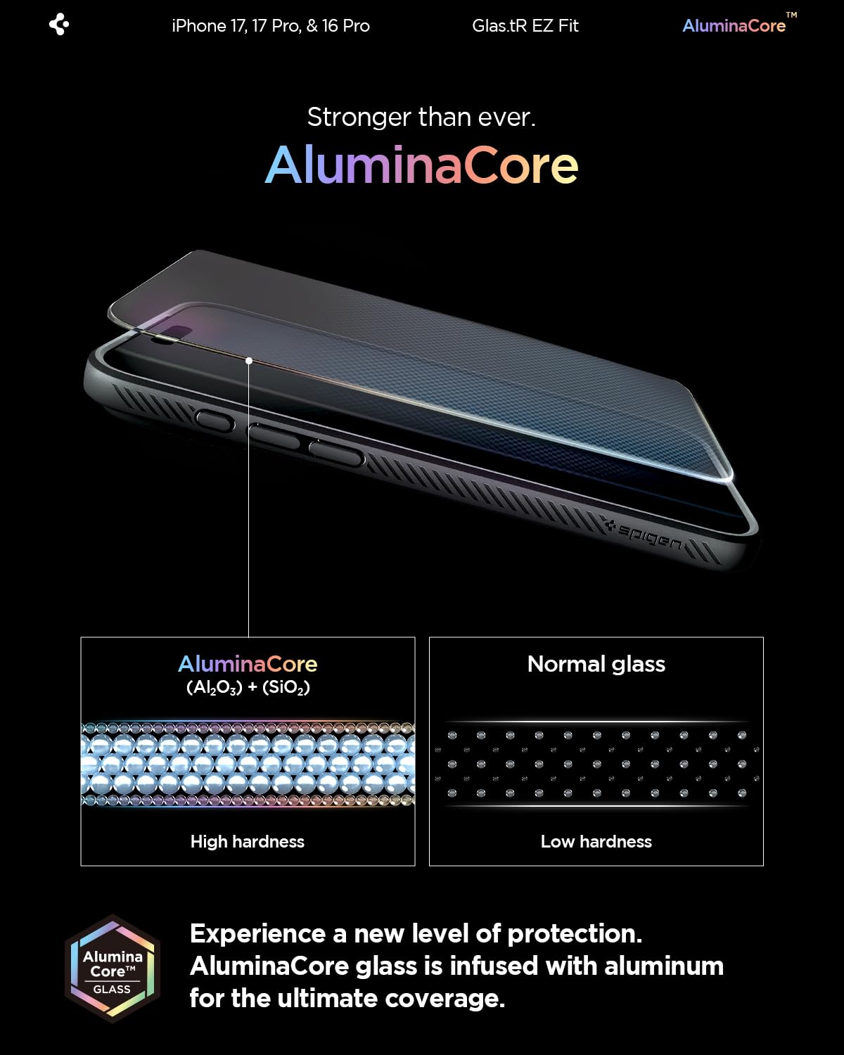 Spigen AluminaCore Tempered Glass Screen Protector [Glas.tR EZ Fit] designed for iPhone 17 Pro | iPhone 17 | iPhone 16 Pro [2 Pack] 9H+ Hardness, Aluminum-Enhanced Durability 🍁 All In One Marketplace Canada