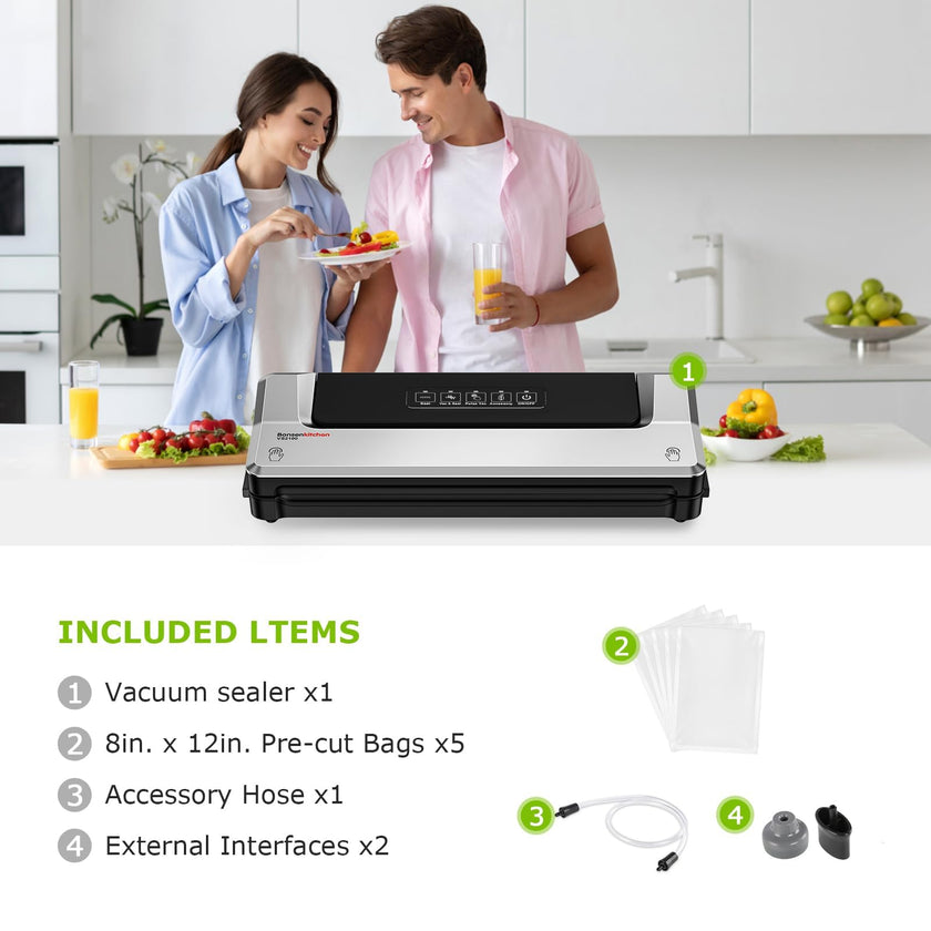 Bonsenkitchen Vacuum Sealer Machine, 90Kpa Powerful Food Sealer, Multi-Functional Food Vacuum Sealer with Vacuum Bags & Accessory Hose,Globefish Technology for High-Speed Continuous Working, Silver 🍁 All In One Marketplace Canada