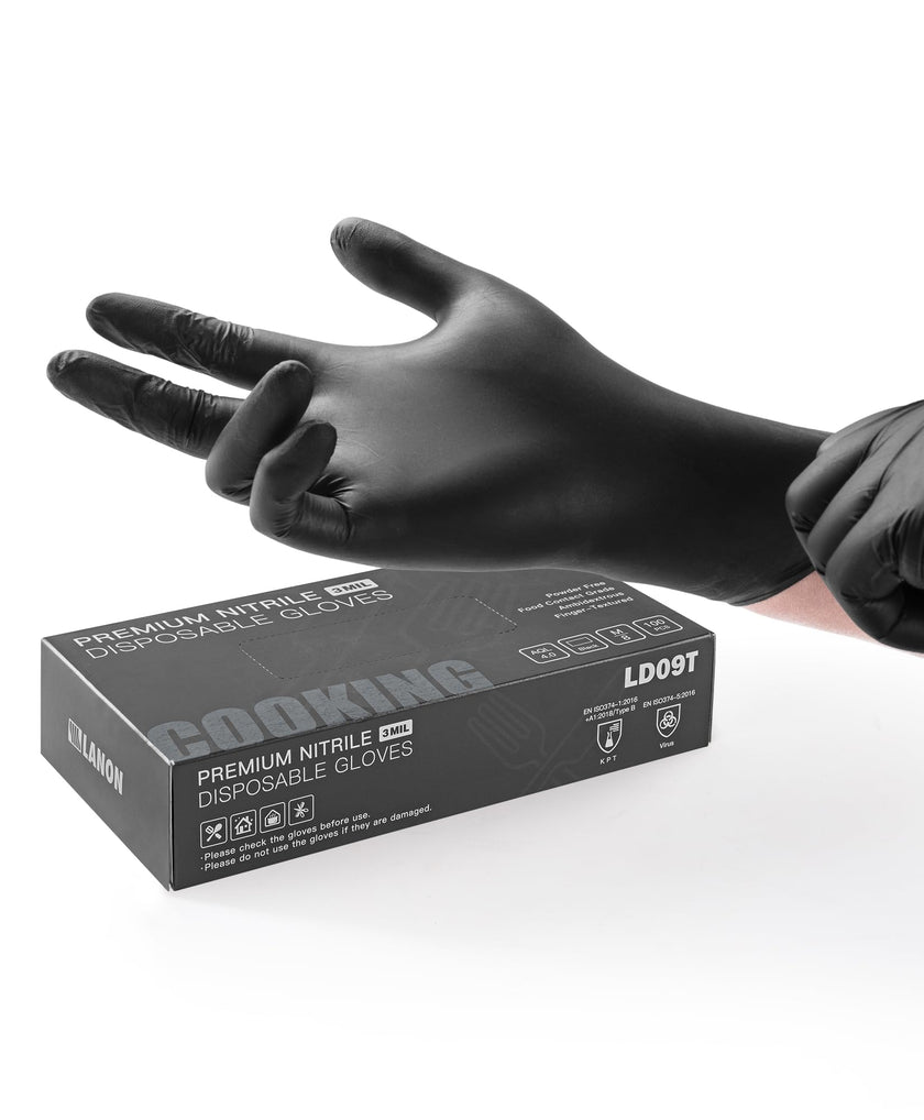 LANON Food Safe Disposable Black Nitrile Gloves, Latex-Free, Powder-Free, Silicone-Free, Textured Fingertips, Cooking, Medium 🍁 All In One Marketplace Canada