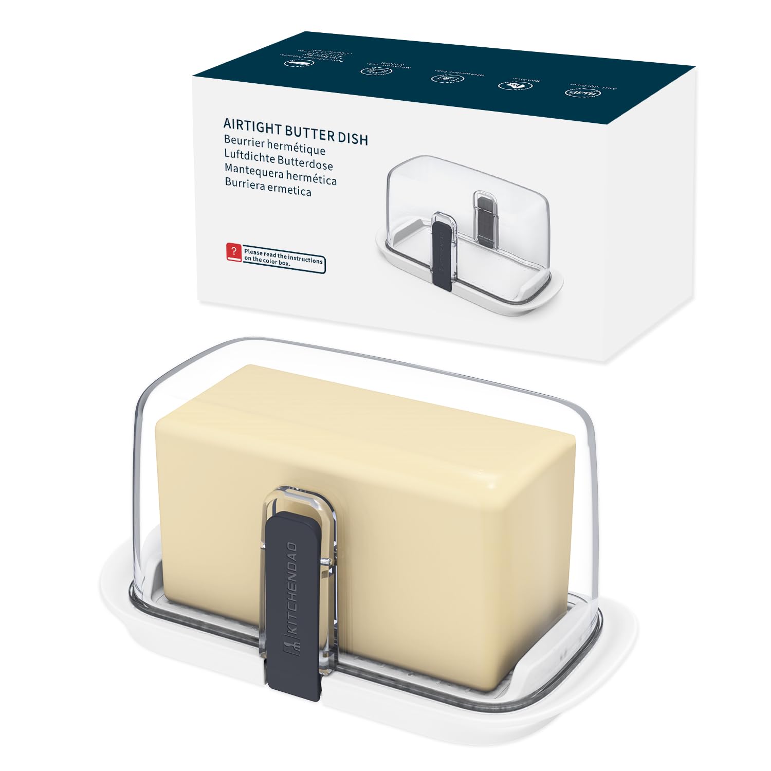 Large One-Handed Butter Dish with Lid for 1 lb Canadian Butter, Airtight Butter Keeper with Lid Fit a Full Pound Block of Butter,Locking Butter Container for Countertop,Cat/Dog Proof(White) 🍁 All In One Marketplace Canada