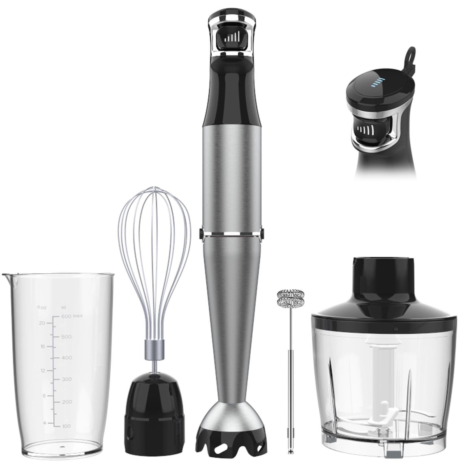 Immersion Blender Handheld Corded Hand Blenders Set 1100W, Trigger Variable Speed 5 in 1 Stick Emulsifier with Chopper, Whisk and Frother for Soup, Baby Food and Smoothies 🍁 All In One Marketplace Canada