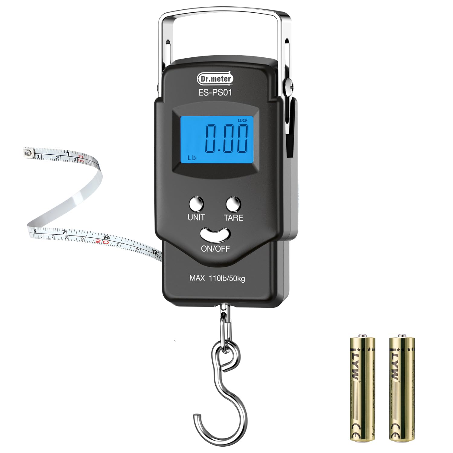 Fish Scale, Dr.meter 110lb/50kg Backlit LCD Display Digital Scale with Built-in Measuring Tape - Electronic Fishing Postal Hanging Hook Scale with 2 AAA Batteries, Pocket Size, Fishing Gifts for Man 🍁 All In One Marketplace Canada