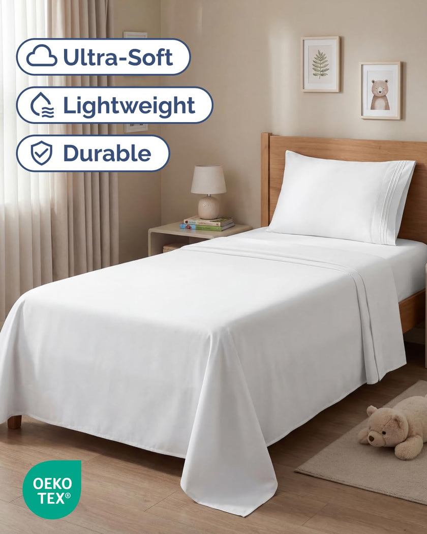 Twin Size Sheet Set - 3 Piece Set - Hotel Luxury Bed Sheets - Extra Soft - Deep Pockets - Easy Fit - Breathable & Cooling Sheets - Wrinkle Free - Comfy - White Bed Sheets – Twins Sheets - 3 PC 🍁 All In One Marketplace Canada