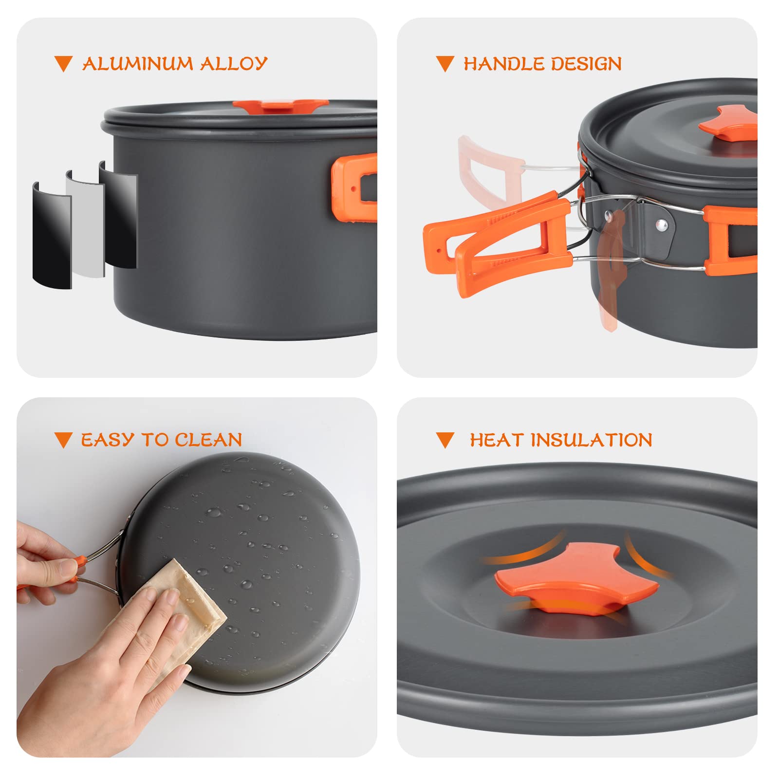 Overmont 16pc Camping Cookware Mess Kit, Portable Camping Cooking Set for Backpacking, Outdoor Hiking and Picnic Pot Pan Kettle Bowl Plate 🍁 All In One Marketplace Canada