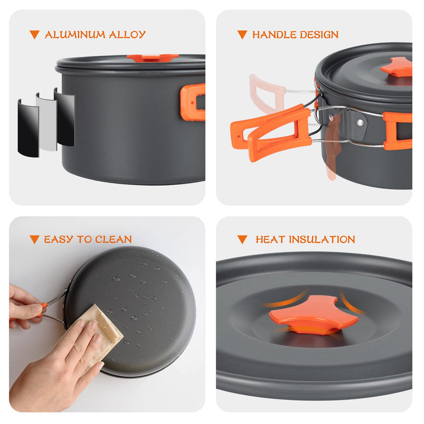 Overmont 16pc Camping Cookware Mess Kit, Portable Camping Cooking Set for Backpacking, Outdoor Hiking and Picnic Pot Pan Kettle Bowl Plate 🍁 All In One Marketplace Canada