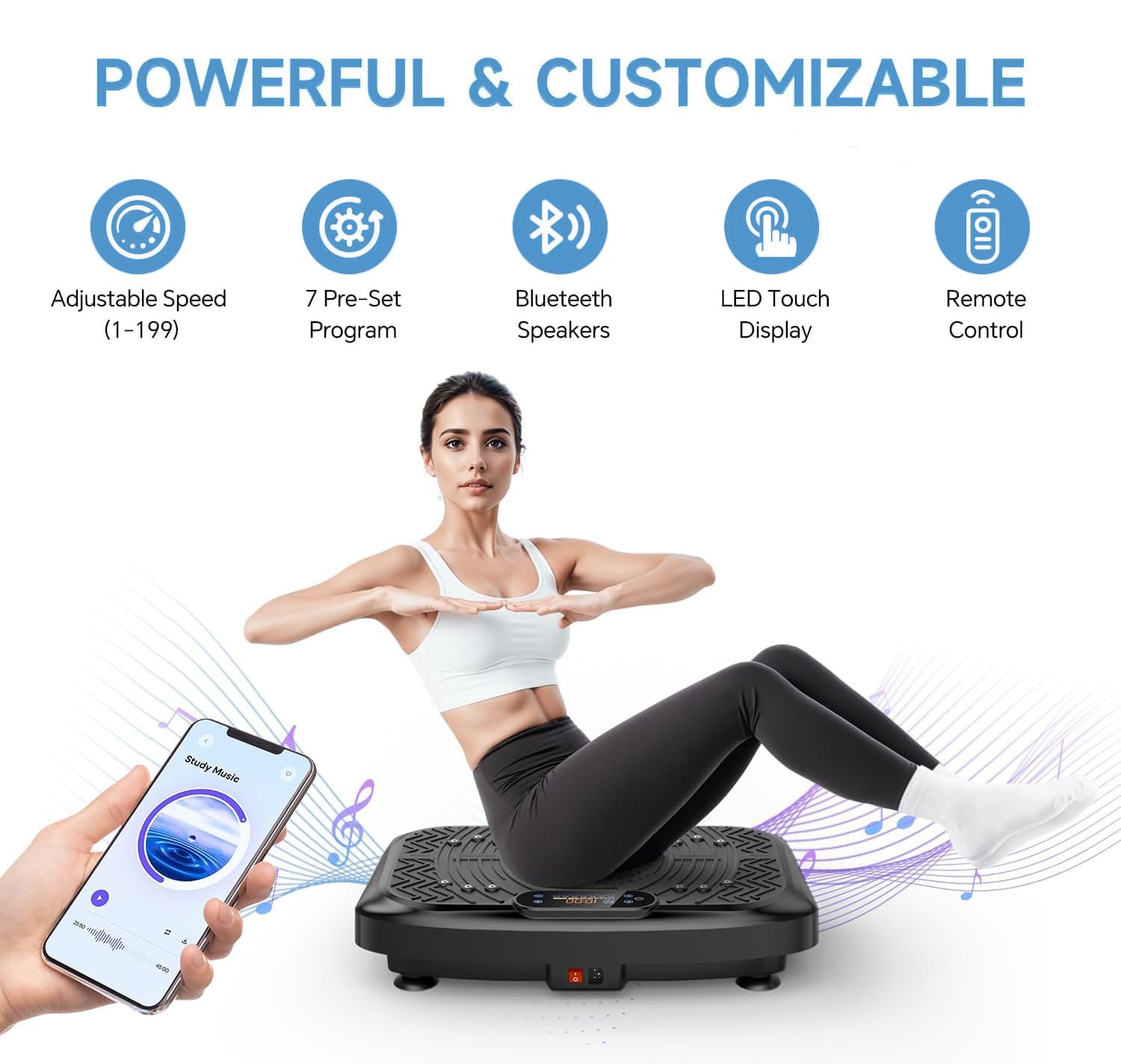 Vibration Plate Exercise Machine,Vibration Plate Machine 199 Adjustable Speed,Vibrating Plate Exercise Machine Automatic Mode P1-P7,Vibration Platform with Bluetooth 450 Lbs Capacity(Raven Black) 🍁 All In One Marketplace Canada