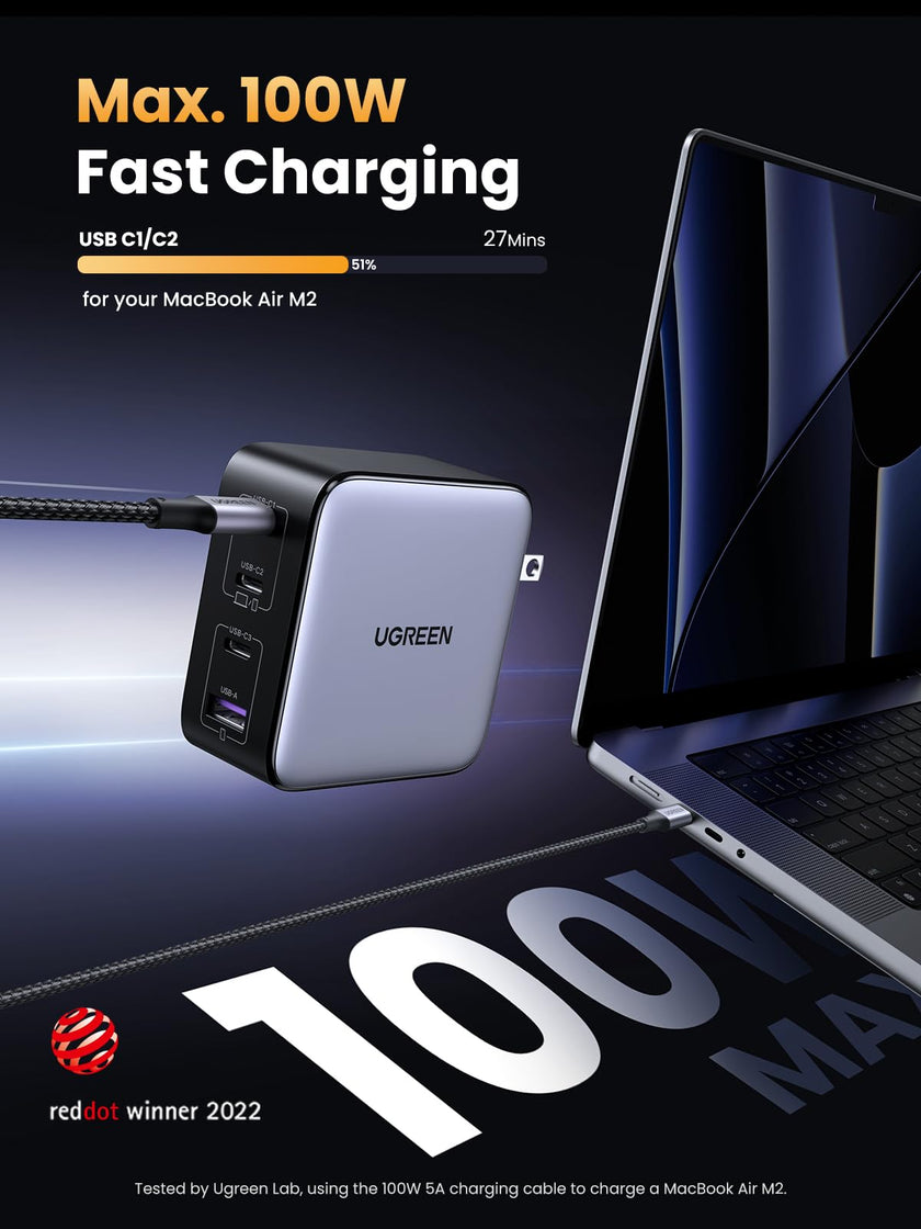 UGREEN Nexode 100W USB C Charger Block, 4-Port GaN Charger Block Fast Charger Compatible for MacBook Pro/Air, iPhone 17 Pro Max/iPhone Air, iPad Pro, Galaxy S26 S25, Pixel, Steam Deck, Black 🍁 All In One Marketplace Canada