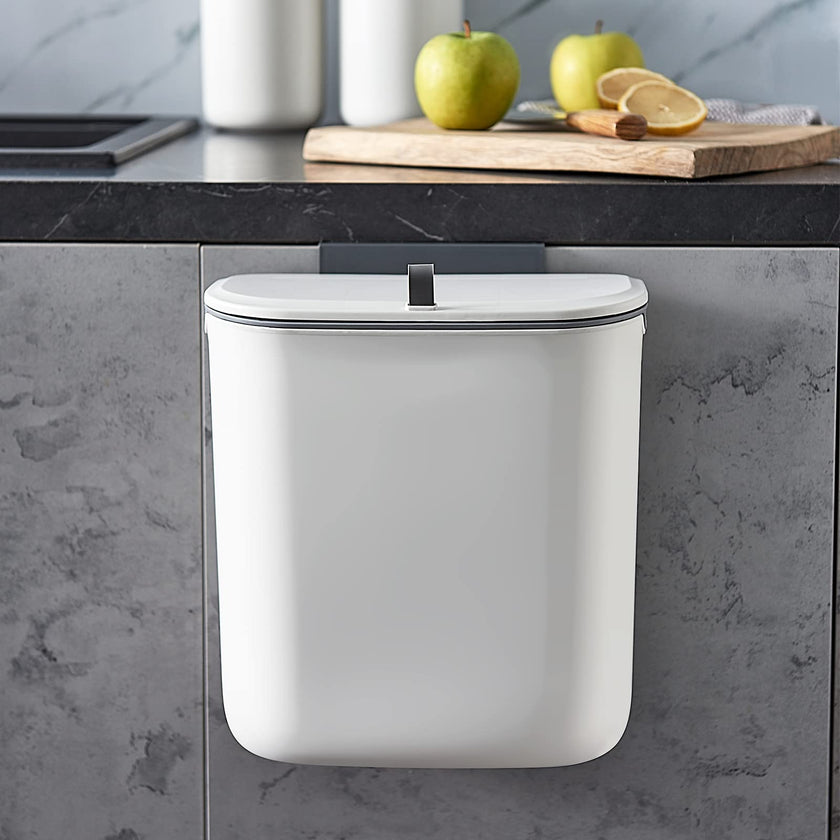 ELPHECO Compost Bin, 2.5 Gallon Hanging Trash Can with Lid, Kitchen Cabinet Door Under Sink Plastic Garbage Can Wall Mounted Slide Open, White 🍁 All In One Marketplace Canada