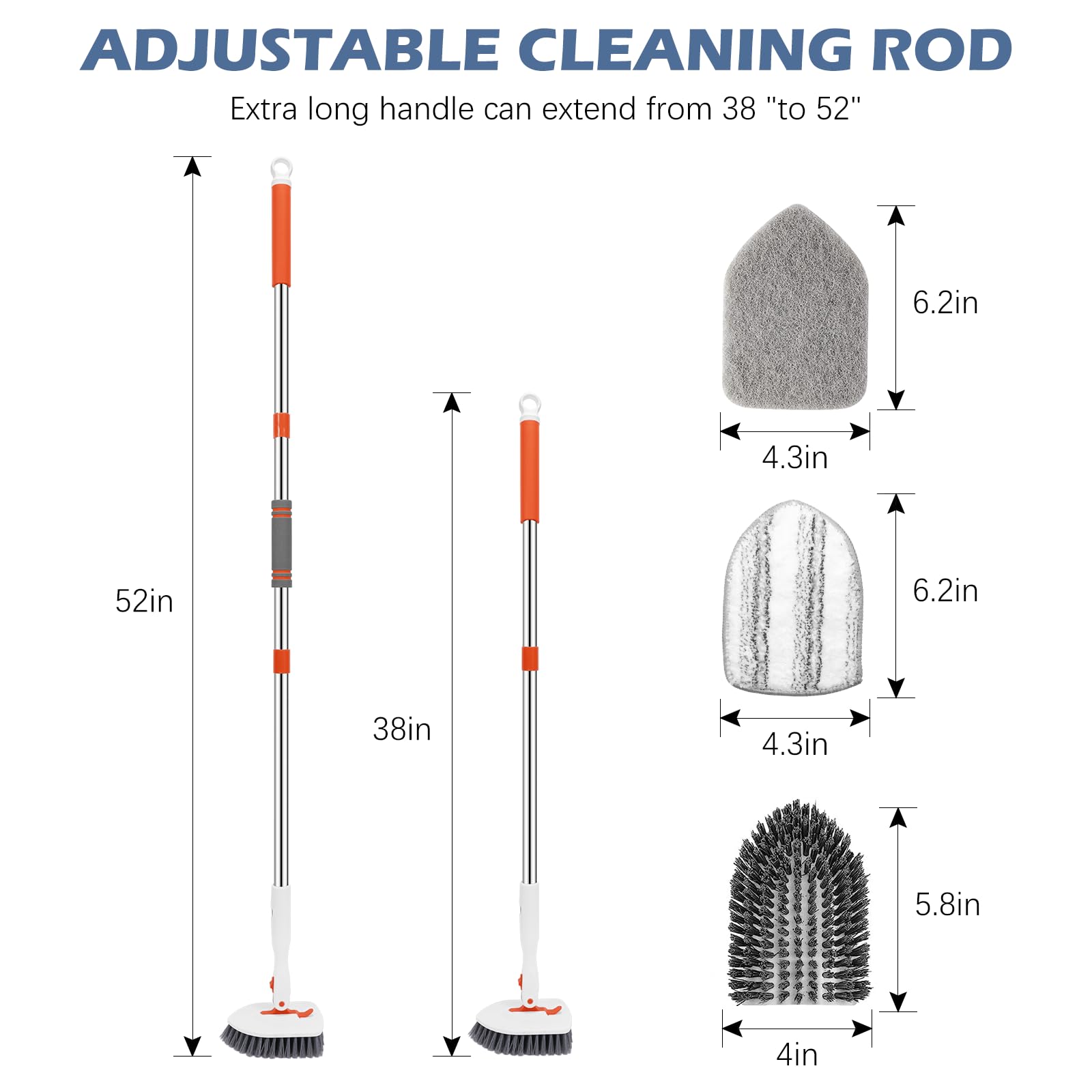 Setsail Floor Scrub Brush, 3-In-1 Tile Tub Floor Scrubber with 52-inch Adjustable Long Handle Shower Cleaner Brush and 3 Detachable Replacement Brush Heads for Cleaning Bathroom Kitchen Walls Tub Tile 🍁 All In One Marketplace Canada