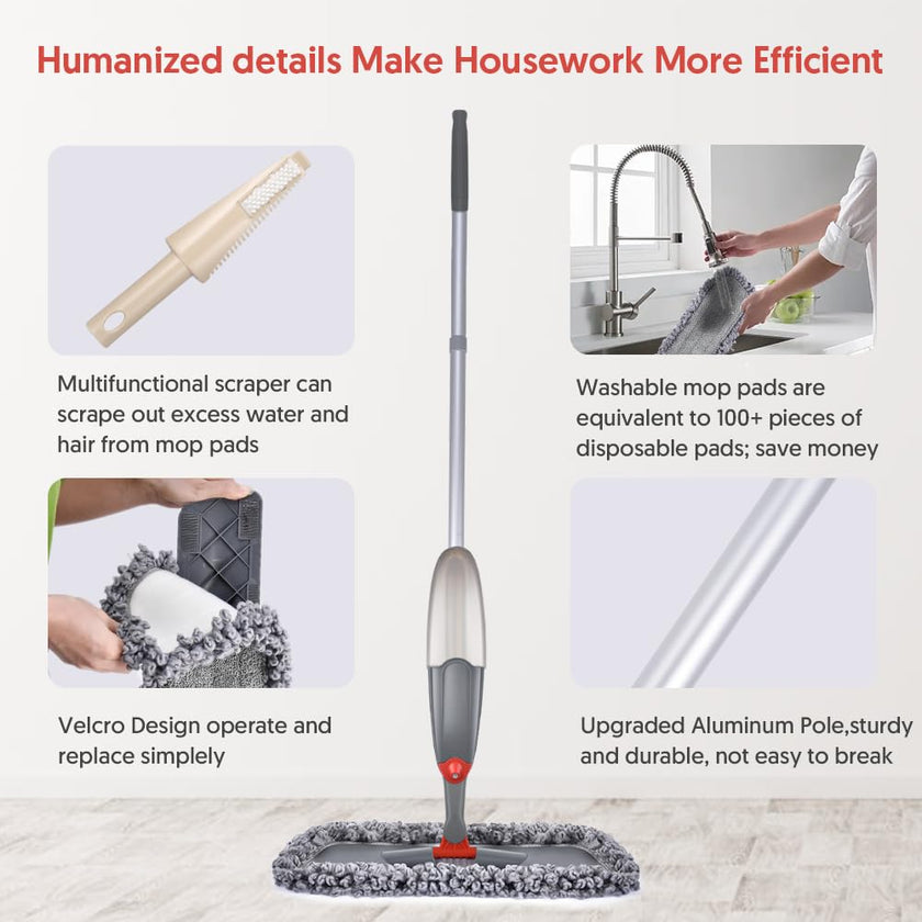 Spray Mop for Floor Cleaning, Domi-patrol Microfiber Floor Mop Dry Wet Mop Spray with 3 Washable Mop Pads & Refillable Bottle, Dust Cleaning Mop for Hardwood Laminate Tile Floors, Gray 🍁 All In One Marketplace Canada