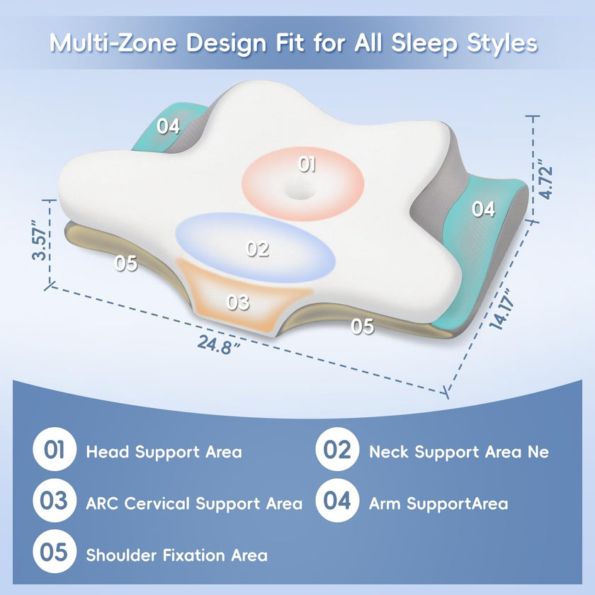 Missleep Cervical Neck Pillow,Memory Foam Pillows for Relieving Neck and Shoulder Pain, Neck Support Pillow for Side Sleepers, 2 Heights Ergonomic Pillow with Breathable Ice Silk Cover White 🍁 All In One Marketplace Canada