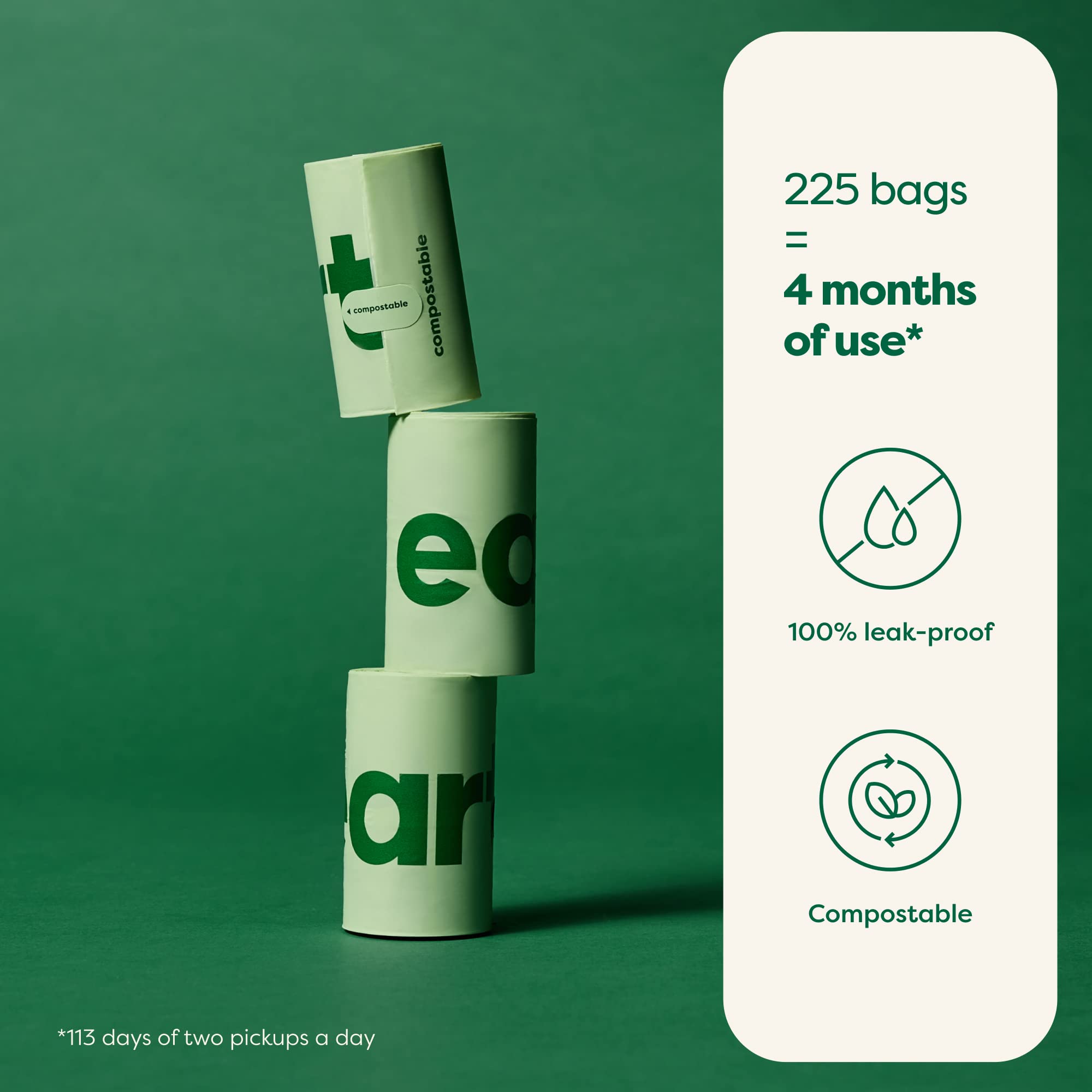 Earth Rated Compostable Dog Poop Bags, Ultra Thick and Leak Proof, Unscented, 225 Count 🍁 All In One Marketplace Canada