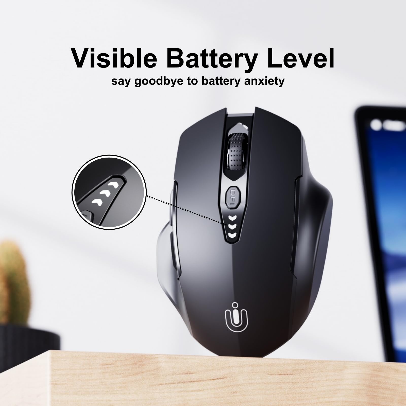 Bluetooth Mouse,[Upgraded] Wireless Mouse Rechargeable,Tri-Mode (BT 5.0/4.0+2.4G Hz),Computer Mouse with Visible Battery Level, 4 Adjustable DPI, Portable PC Mouse for MacBook Chromebook,Black 🍁 All In One Marketplace Canada