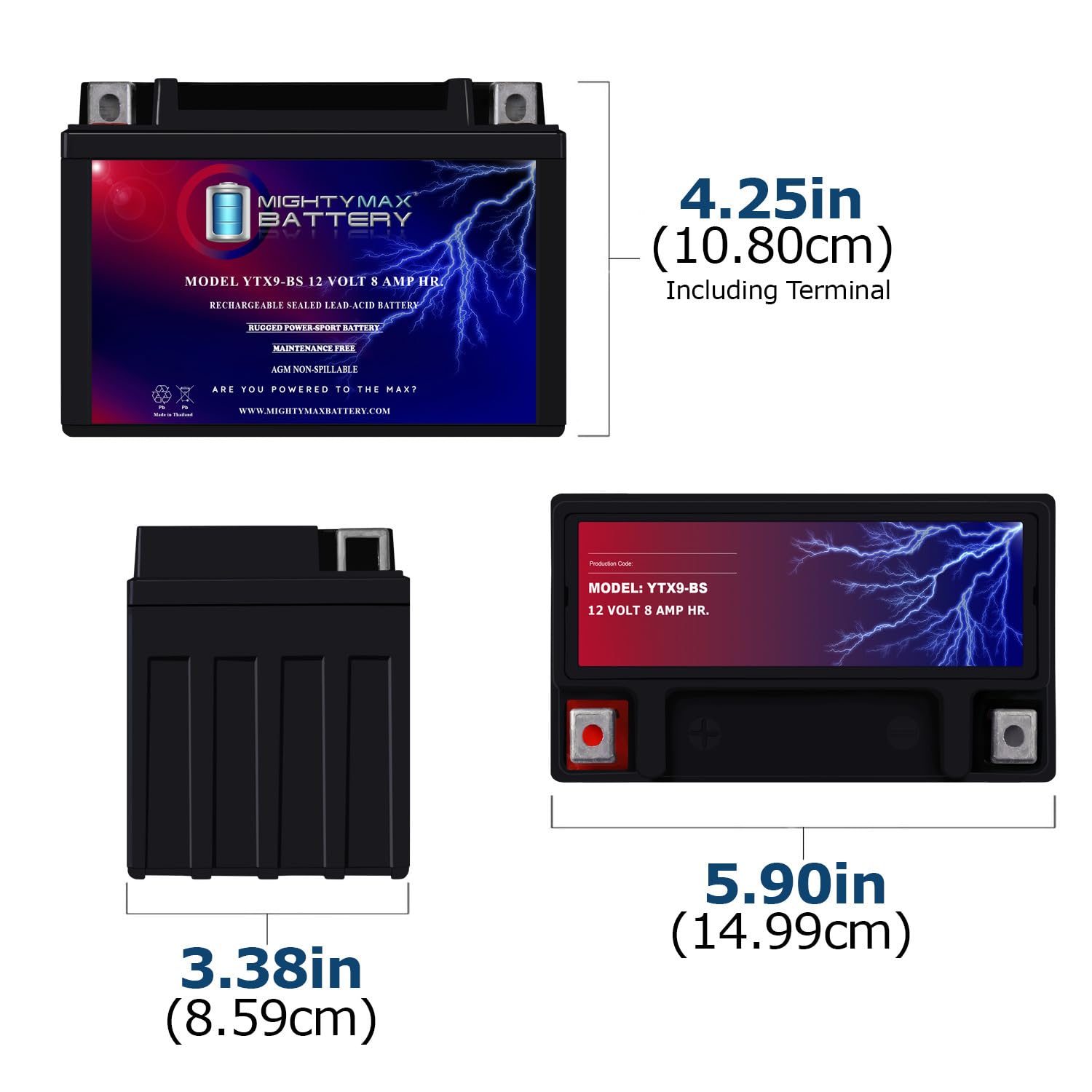 Mighty Max Battery YTX9-BS -12 Volt 8 AH, 135 CCA, Rechargeable Maintenance Free SLA AGM Motorcycle Battery 🍁 All In One Marketplace Canada