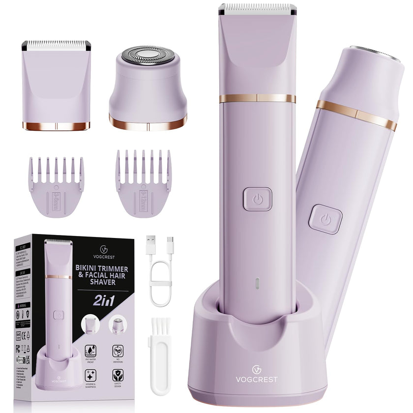 VG VOGCREST Bikini Trimmer for Women: 2-in-1 Painless Body Shaver for Underarm Leg Arm - Portable Travel Friendly Pubic Grooming Kit - Rechargeable Electric Razor with Charging Dock 🍁 All In One Marketplace Canada