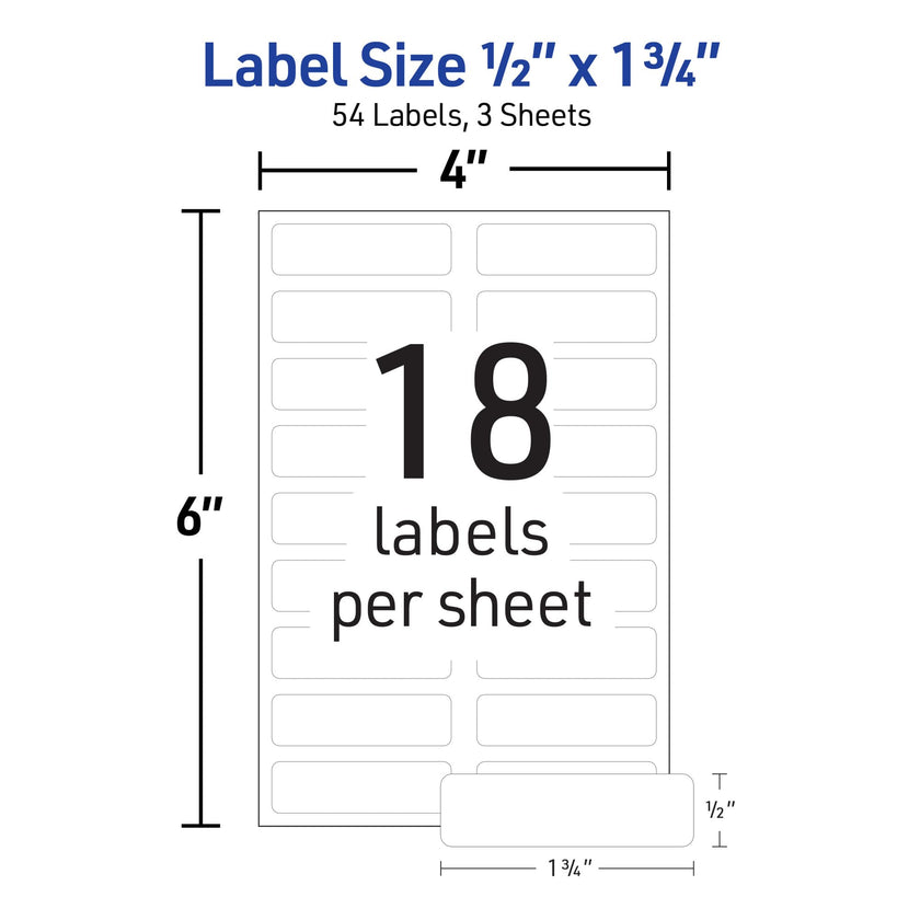 AVERY No Iron Clothing Labels, Washer & Dryer Safe, Writable Fabric Labels, 54 Labels, 1 Pack (40720), White, 1/2