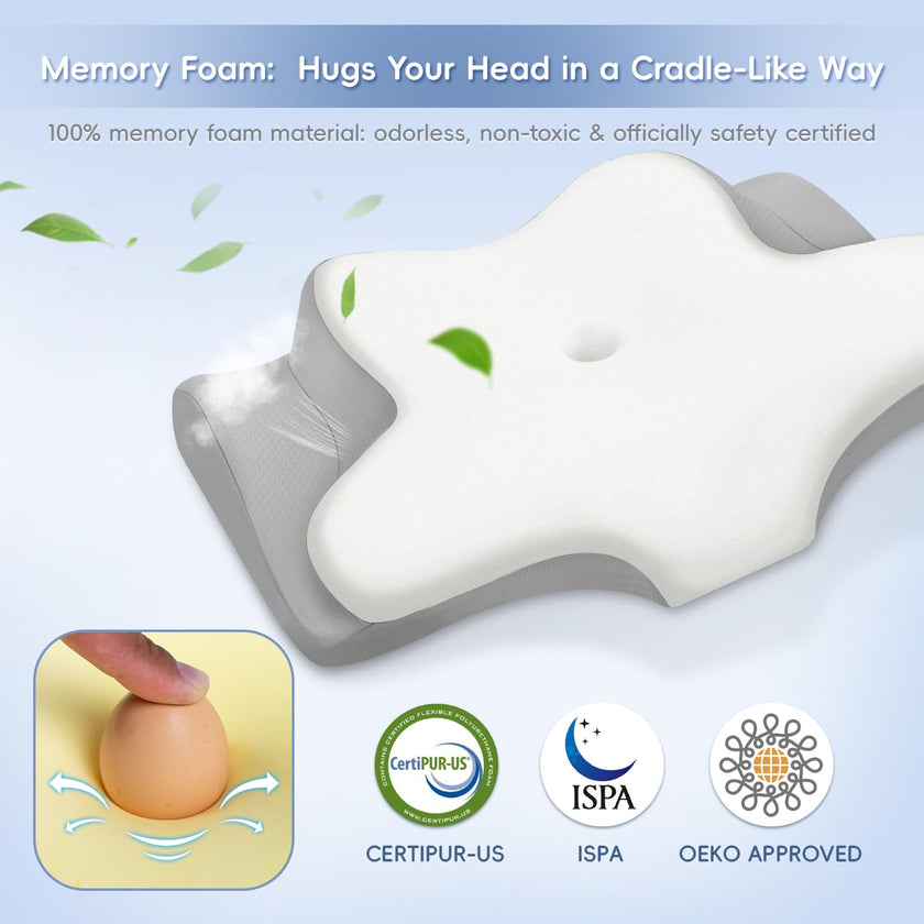 Missleep Cervical Neck Pillow,Memory Foam Pillows for Relieving Neck and Shoulder Pain, Neck Support Pillow for Side Sleepers, 2 Heights Ergonomic Pillow with Breathable Ice Silk Cover White 🍁 All In One Marketplace Canada