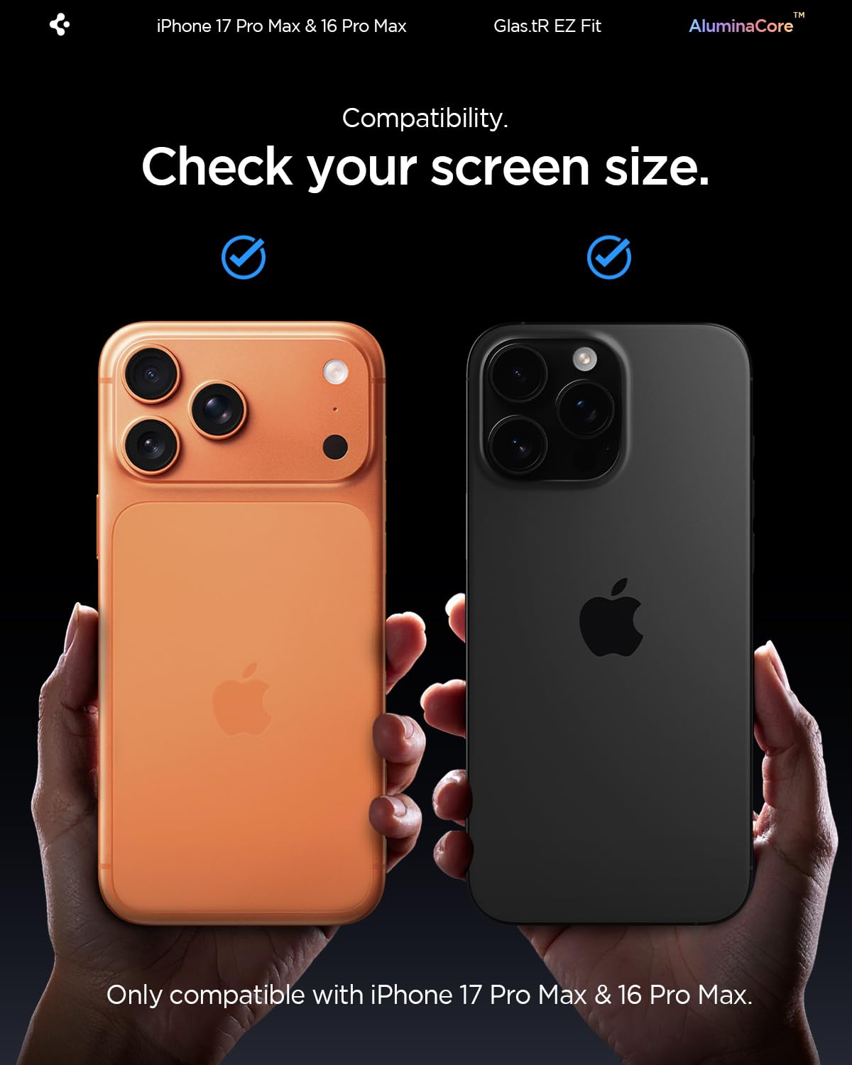 Spigen AluminaCore Tempered Glass Screen Protector [Glas.tR EZ Fit] designed for iPhone 17 Pro Max | iPhone 16 Pro Max [2 Pack] 9H+ Hardness, Aluminum-Enhanced Durability 🍁 All In One Marketplace Canada