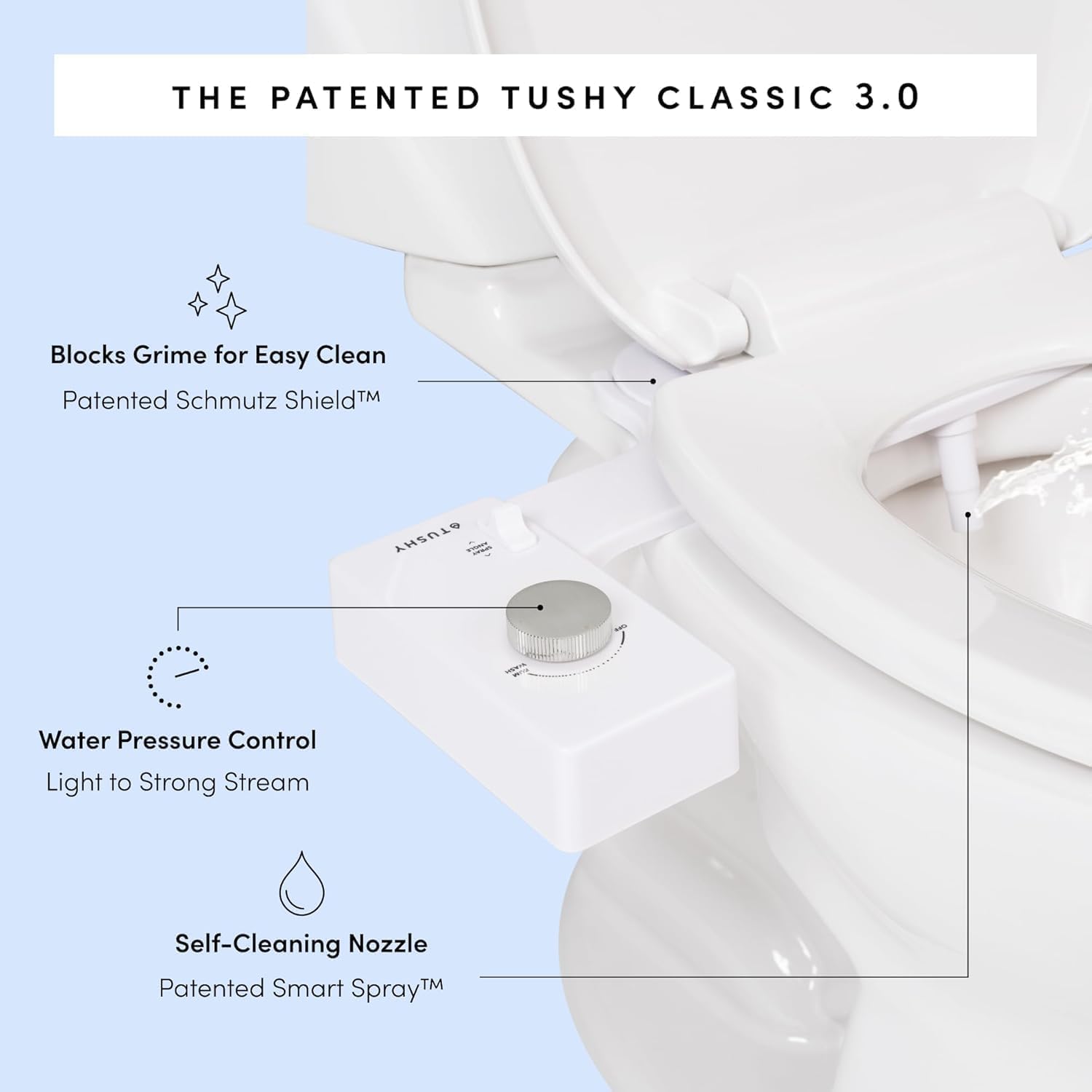 TUSHY Classic 3.0 Non-Electric Bidet Toilet Attachment, Experience a Superior Fresh Water Clean (Slim Fit, Easily Installs Under Toilet Seat, Adjustable Spray, Self Cleaning Nozzle), Bamboo Knob 🍁 All In One Marketplace Canada