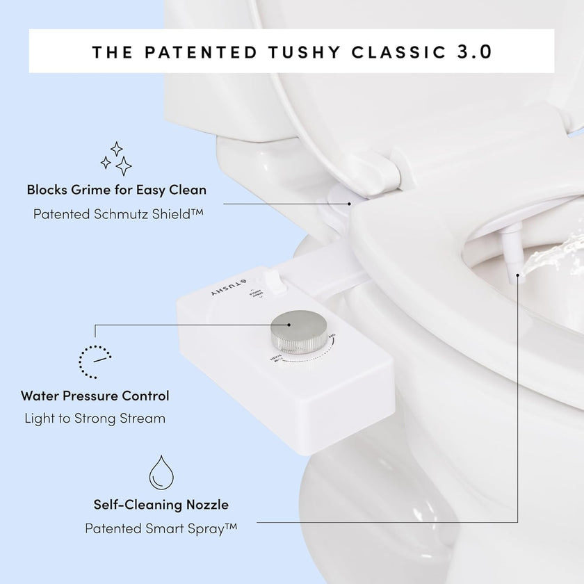 TUSHY Classic 3.0 Non-Electric Bidet Toilet Attachment, Experience a Superior Fresh Water Clean (Slim Fit, Easily Installs Under Toilet Seat, Adjustable Spray, Self Cleaning Nozzle), Bamboo Knob 🍁 All In One Marketplace Canada