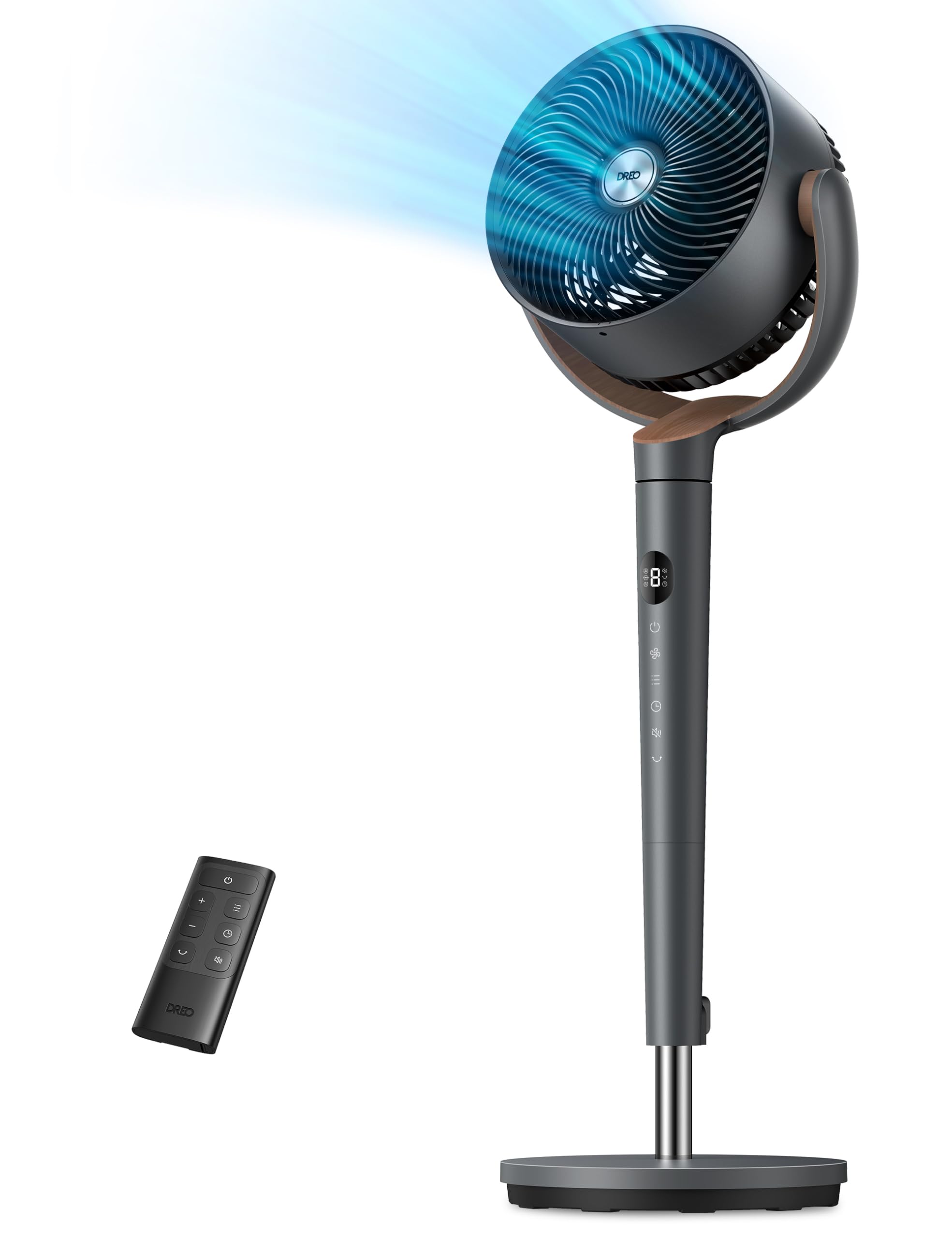Dreo Fan for Bedroom, 120° Oscillating Standing Fans, Quiet Floor Fan with DC Motor, 100ft Pedestal Fans for Room, 9 Speeds, 4 modes, 20dB, 120° Manual Vertical, 37-42