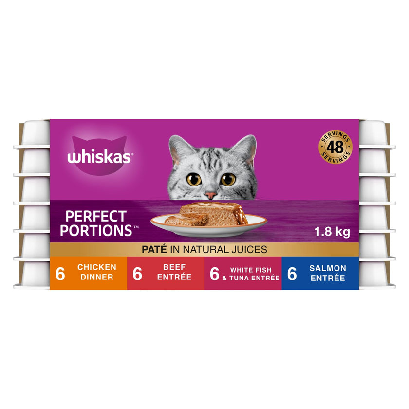 WHISKAS Perfect Portions Adult Wet Cat Food Paté - Chicken, Beef, Whitefish and Tuna, Salmon, 75g Trays (24 pack) 🍁 All In One Marketplace Canada
