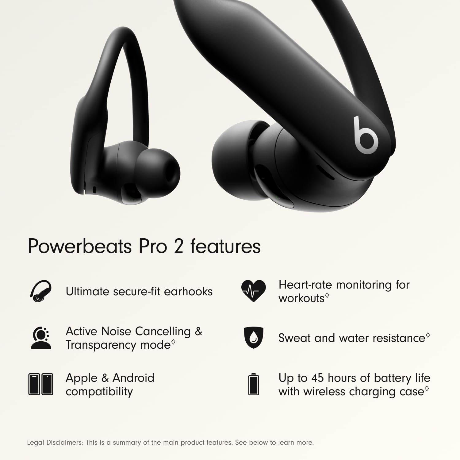 Beats Powerbeats Pro 2 Wireless Bluetooth Earbuds - Noise Cancelling, Heart Rate Monitor, IPX4, Up to 45H Battery & Charging Case, Works with Apple & Android - Jet Black 🍁 All In One Marketplace Canada