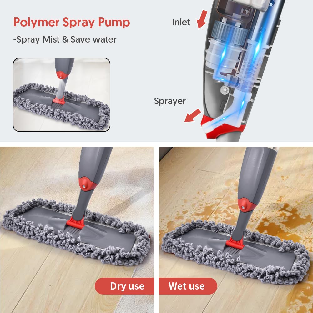 Spray Mop for Floor Cleaning, Domi-patrol Microfiber Floor Mop Dry Wet Mop Spray with 3 Washable Mop Pads & Refillable Bottle, Dust Cleaning Mop for Hardwood Laminate Tile Floors, Gray 🍁 All In One Marketplace Canada