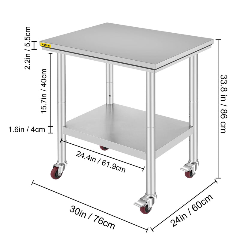 VEVOR Stainless Steel Work Table with Wheels 24 x 30 Prep Table with casters Heavy Duty Work Table for Commercial Kitchen Restaurant Business 🍁 All In One Marketplace Canada