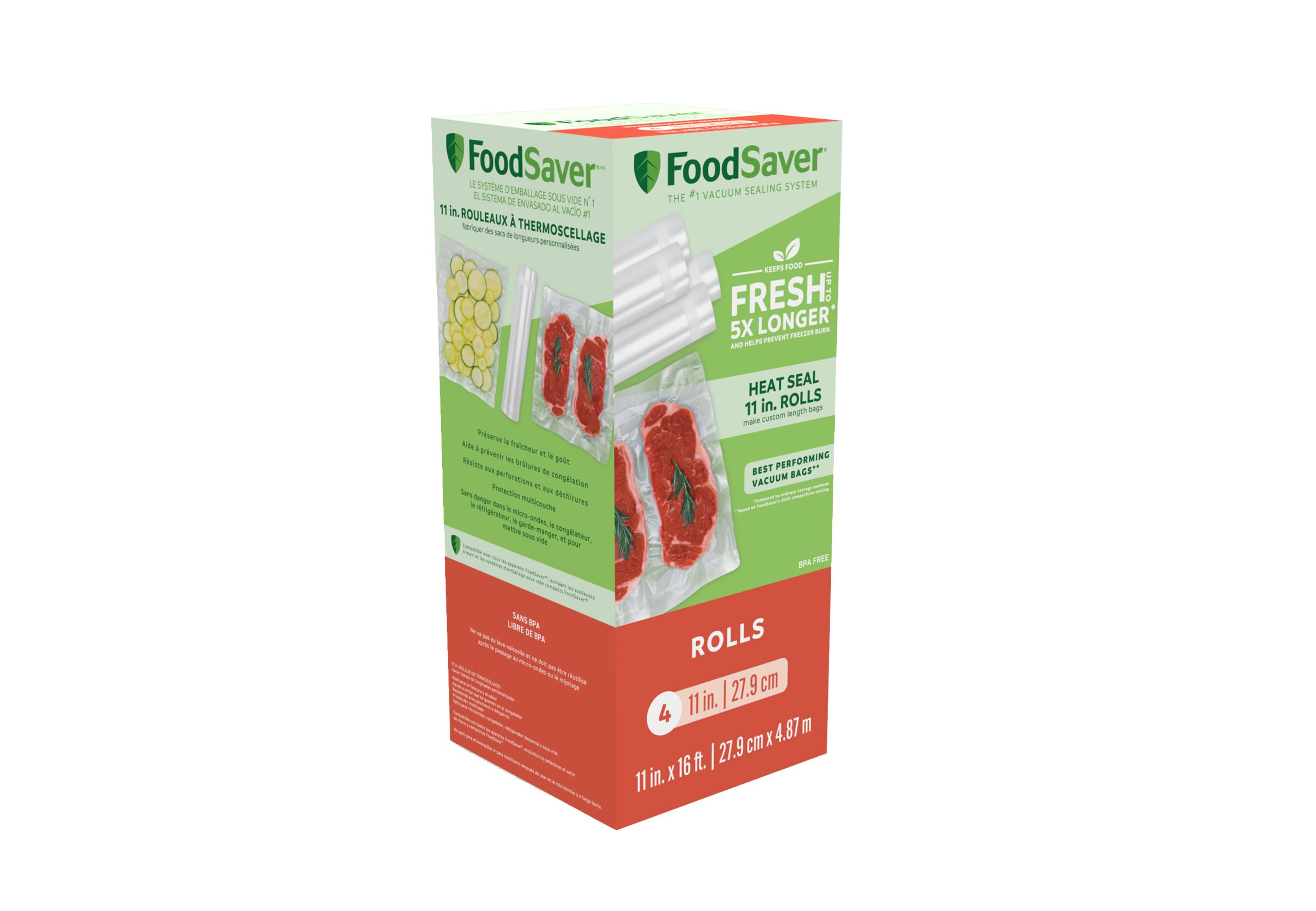 FoodSaver Vacuum Sealer Rolls for Custom Length Airtight Food Storage and Sous Vide Bags, BPA-Free, 11