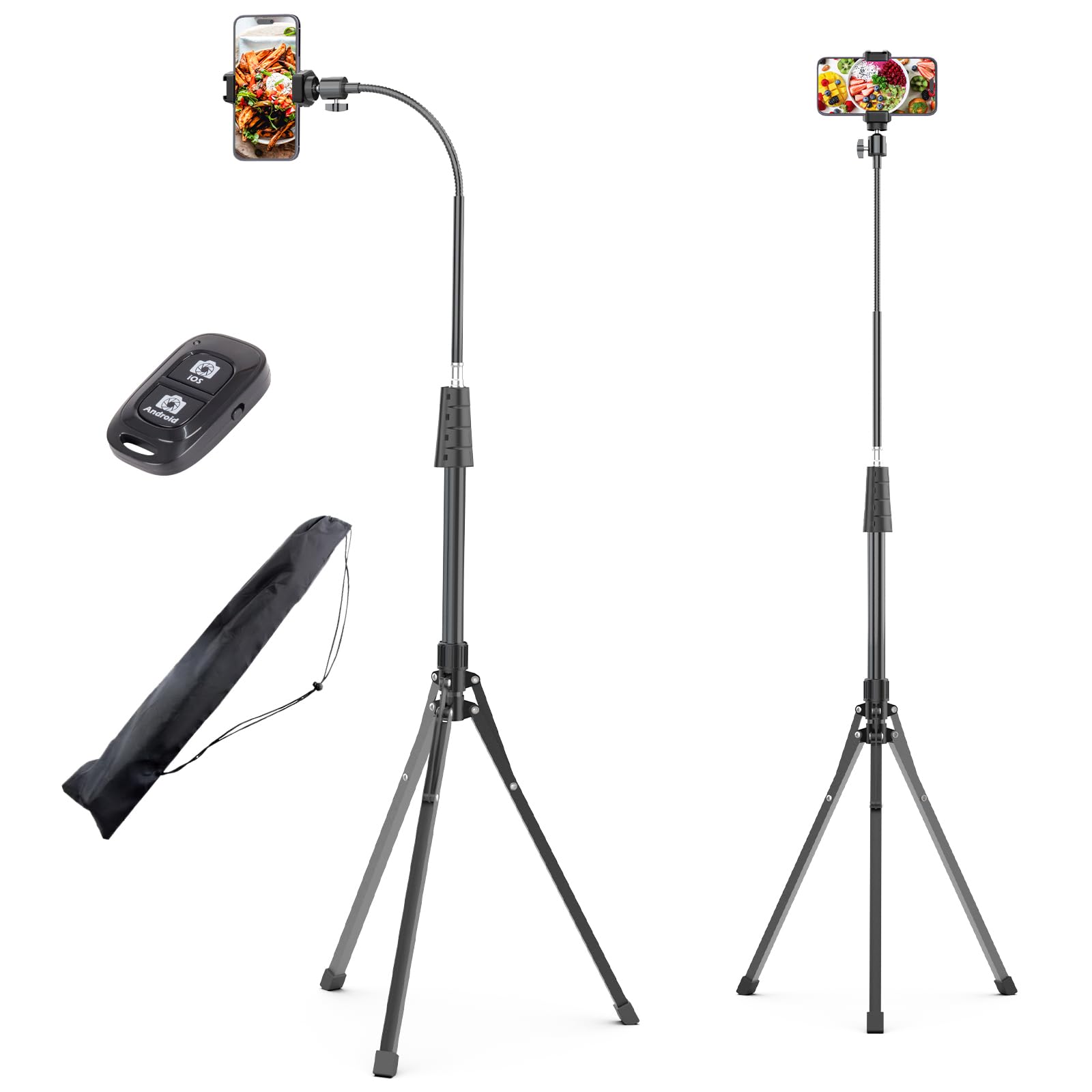 UBeesize 92’’ Cell Phone Tripod Stand with 16.5’’ Gooseneck and Remote, Overhead Tripod with Adjustable 360°Ball Head & Phone Holder for iPhone 14 Pro Max/Plus/13/12/11, Android Cell Phone 🍁 All In One Marketplace Canada