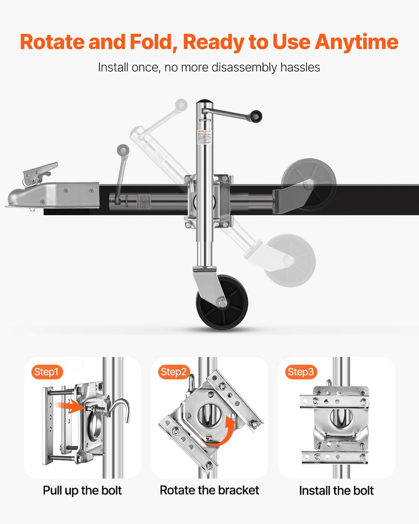 VEVOR Trailer Jack with Wheel, 1000 lbs Load Capacity, Heavy Duty Swivel Boat Trailer Jack with PP Single Wheel & Ergonomic Handle, 10-inch Lift, Fit for RVs, Boats, Horse Trailers, Utility Trailers 🍁 All In One Marketplace Canada