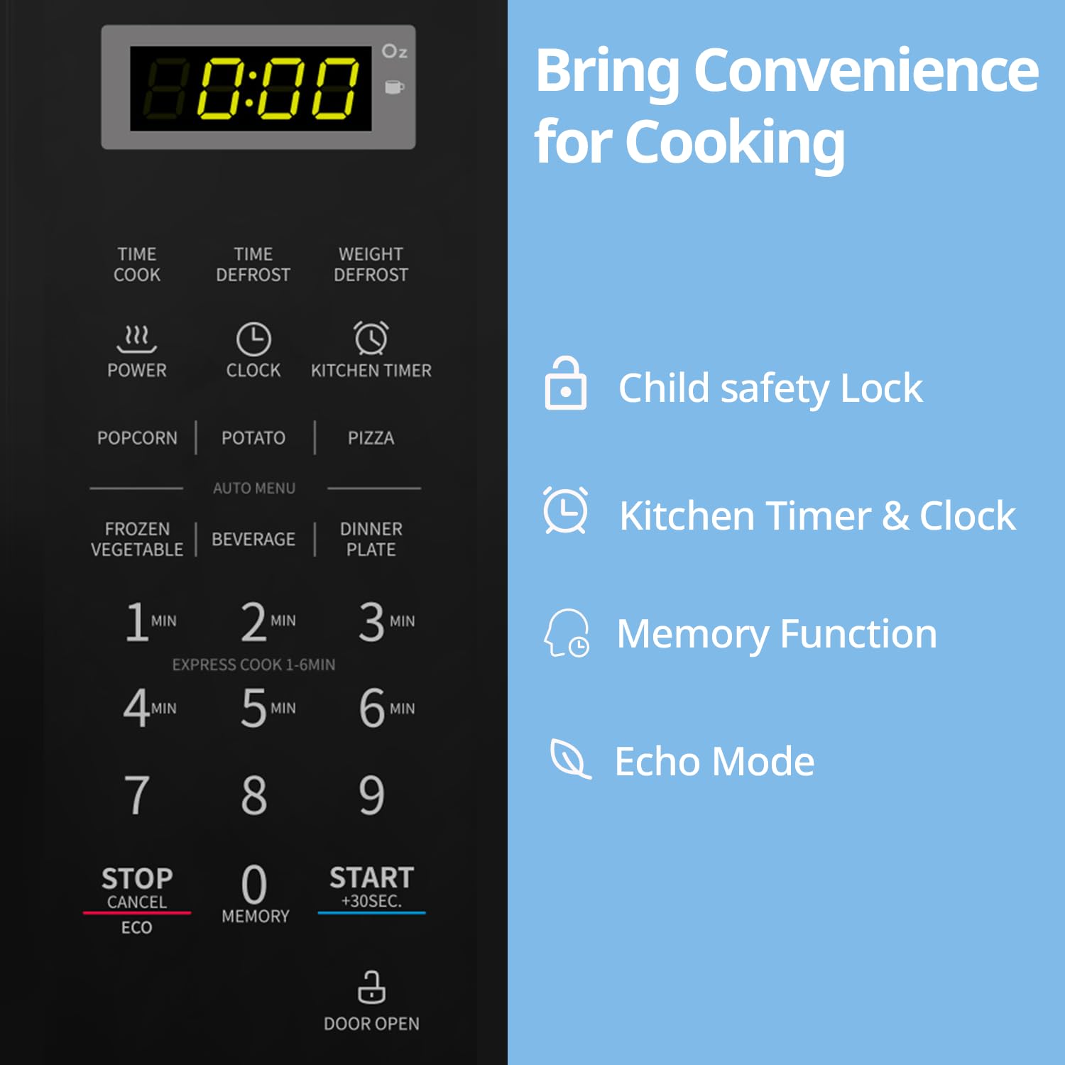 COMFEE' CM-M201K(BK) Countertop Microwave Oven with Express Cook, 6 Preset Menus and Kitchen Timer, 20L, 700W, Black 🍁 All In One Marketplace Canada