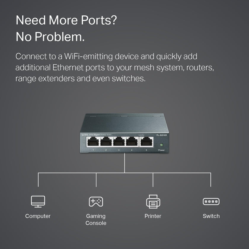 TP-Link TL-SG105 5 Port Gigabit Unmanaged Ethernet Network Switch, Ethernet Splitter, Plug and Play, Fanless Metal Design, Shielded Ports, Traffic Optimization, Limited Lifetime Protection,Black 🍁 All In One Marketplace Canada