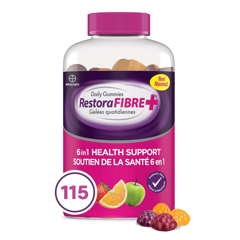 RestoraLAX RestoraFIBRE+ 6 in 1 Daily Prebiotic Fibre Supplement Gummies for Adults, Supports Health Benefits, including Regularity, Gentle Constipation Relief & Healthy Immune Function with Naturally Sourced Inulin (115 ea)