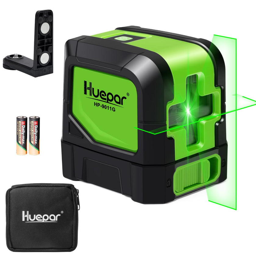Huepar Laser Level Self Leveling, Classical Cross Line Indoor DIY Use Green Lines, 100Ft Visibility Horizontal and Vertical Line Level, 360° Magnetic Pivoting Base 9011G 🍁 All In One Marketplace Canada