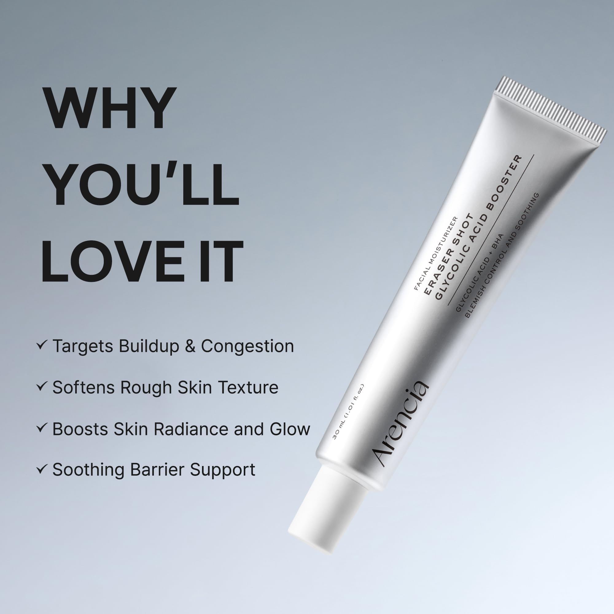 Arencia Eraser Serum Glycolic Acid Booster with AHA BHA, Exfoliating Face Serum for Acne-Prone Skin, Pore Care & Texture Refining, Lightweight Daily Skincare, 30 mL 🍁 All In One Marketplace Canada
