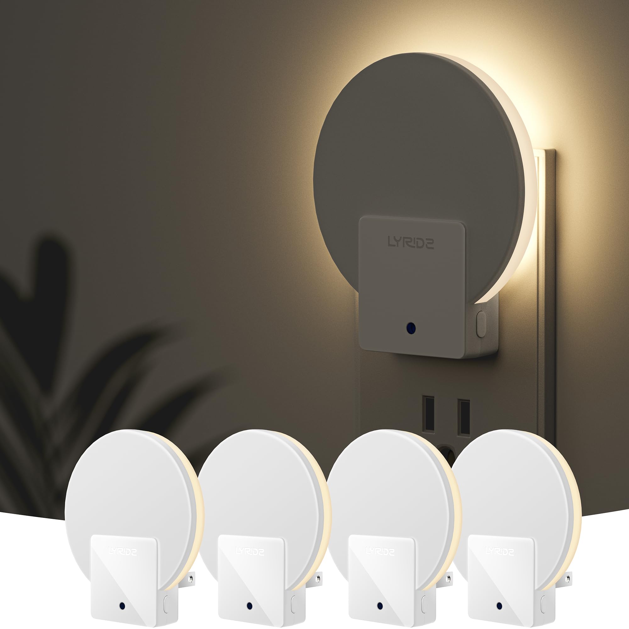 Lyridz Backlit Night Light Plug-in,[4 Pack] Glare-Free Indirect Glow, Dusk to Dawn Sensor, 1-50LM Dimmable Veilleuse, 2700K Warm White for Bedroom, Bathroom, Hallway 🍁 All In One Marketplace Canada