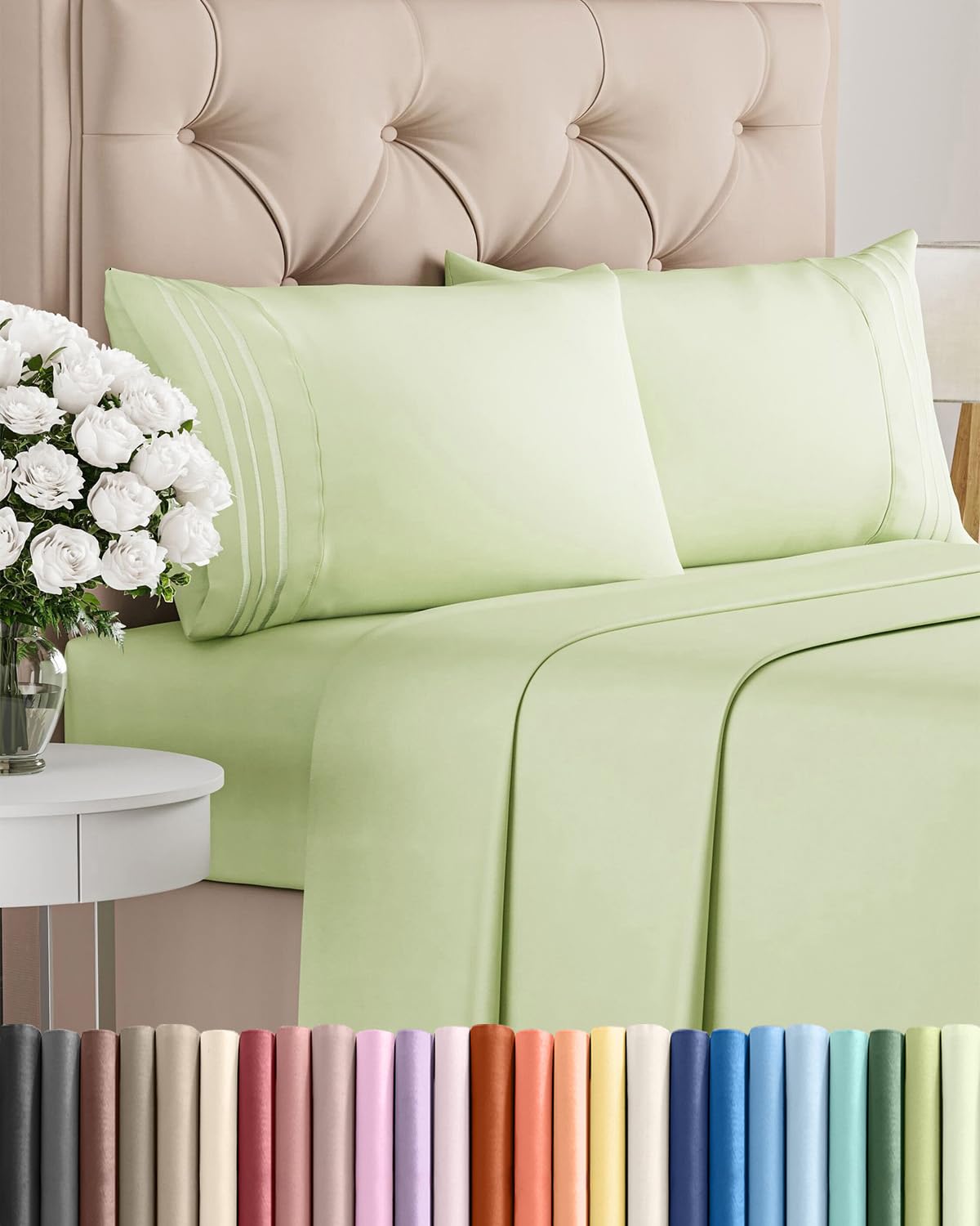 Queen Size 4 Piece Sheet Set - Comfy Breathable & Cooling Sheets - Hotel Luxury Bed Sheets for Women & Men - Deep Pockets, Easy-Fit, Soft & Wrinkle Free Sheets - Light Sage Green Oeko-Tex Bed Sheets 🍁 All In One Marketplace Canada