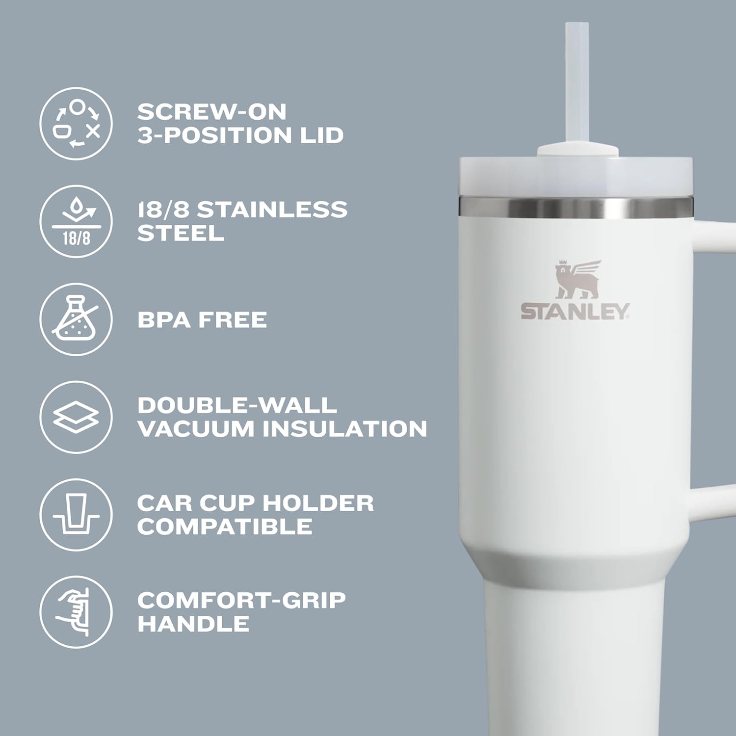 Stanley Quencher H2.0 Tumbler with Handle and Straw 30 oz | Flowstate 3-Position Lid | Cup Holder Compatible for Travel | Insulated Stainless Steel Cup | BPA-Free | Exclusive Lupine 🍁 All In One Marketplace Canada