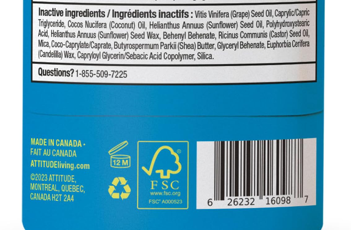 ATTITUDE Mineral Sunscreen Stick for Kids, SPF 30, Made in Canada, EWG Verified,Plastic-Free, Broad Spectrum UVA/UVB Protection with Zinc Oxide, Dermatologically Tested, Vegan, Unscented, 60 grams 🍁 All In One Marketplace Canada