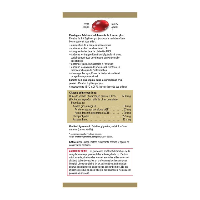 Jamieson Omega Complete Pure Krill Oil 500 mg, 100 Softgels, No Fishy Aftertaste, Supports Heart Health, and Provides Superior Absorption. With Antarctic Krill Oil. Proudly Canadian 🍁 All In One Marketplace Canada