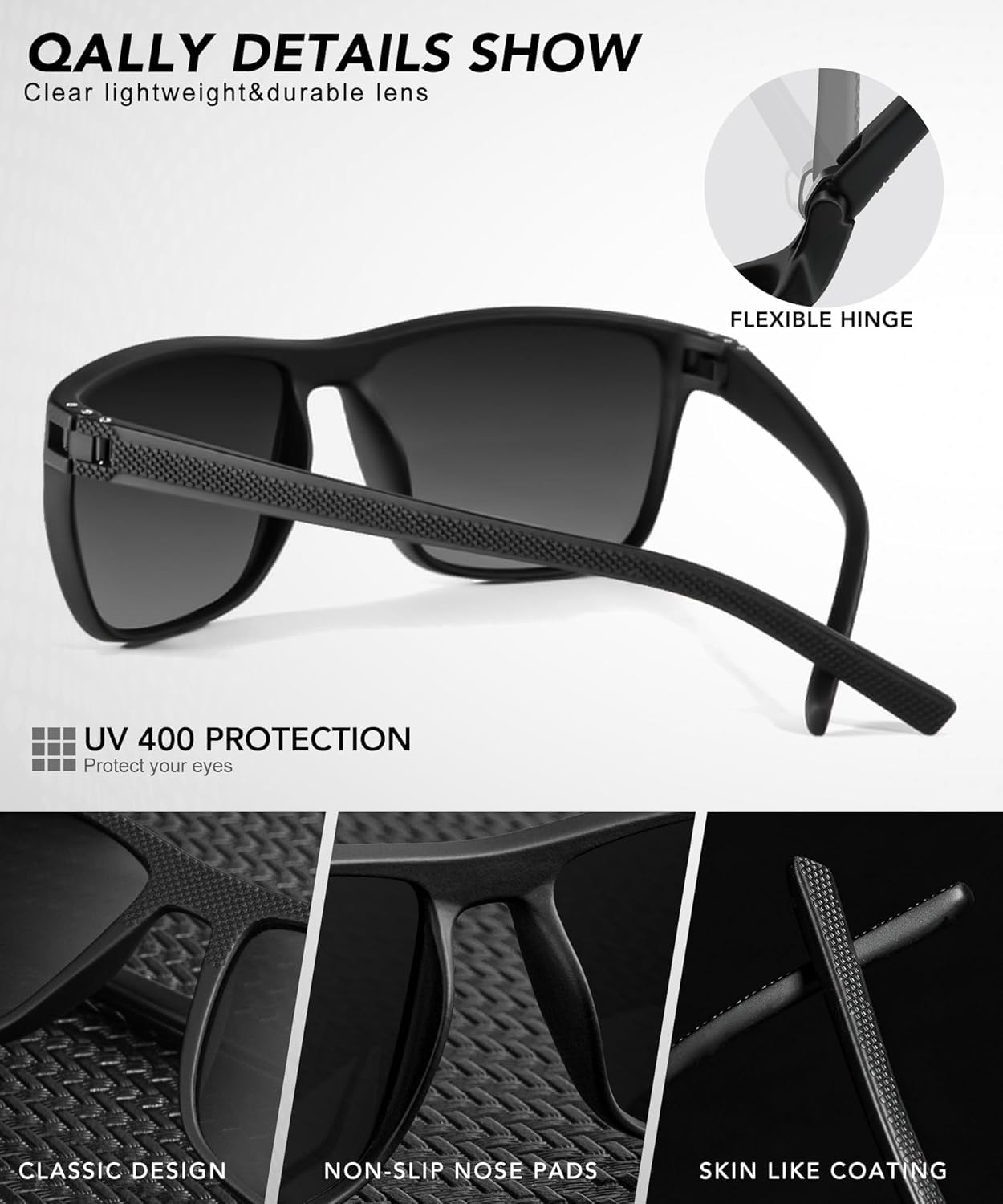 QALLY Polarized Sunglasses Men Lightweight Square Mens Sun Glasses for Driving Sports with UV400 Protection, Black/Dark Green/Tawny 🍁 All In One Marketplace Canada