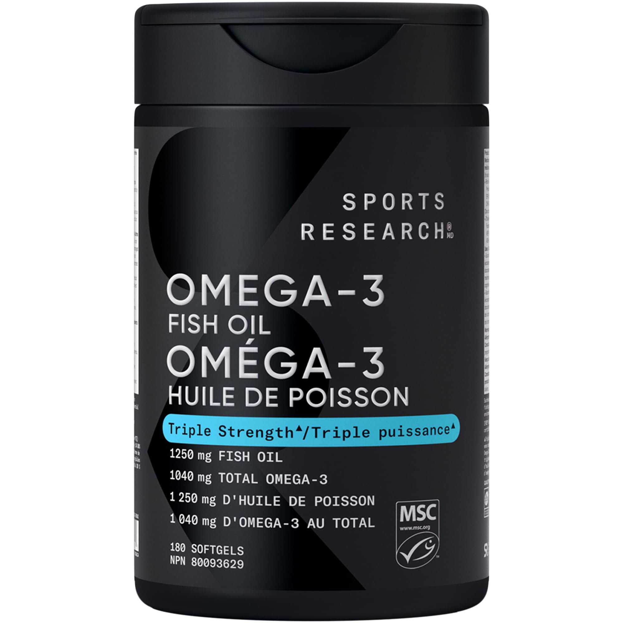 Sports Research® Triple Strength Omega 3 Fish Oil - Burpless Supplement w/EPA & DHA Fatty Acids from Wild Alaskan Pollock - Supports Cognitive Health & Brain Function for Men & Women - 1250mg, 180ct 🍁 All In One Marketplace Canada